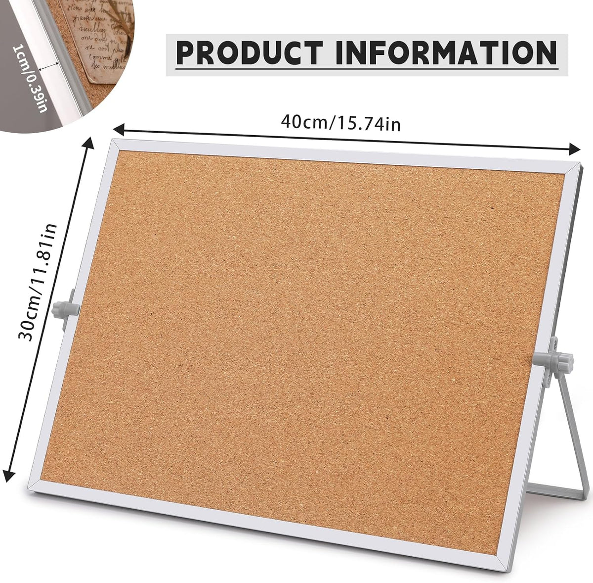 9.8"×9.8" Double Sided Cork Bulletin Board Aluminum Border Stand