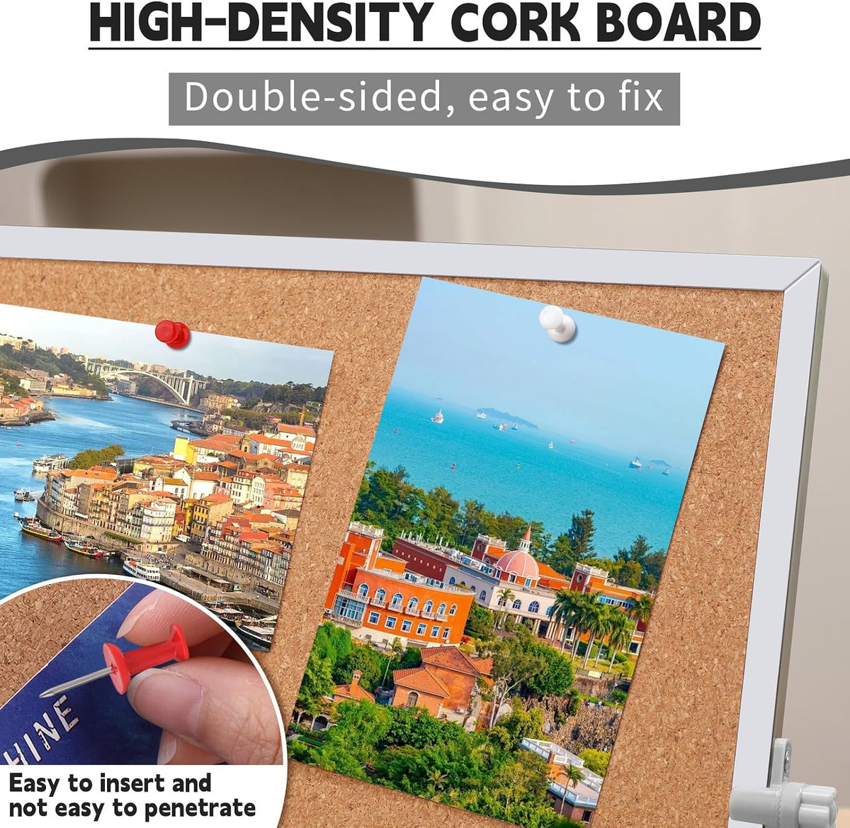 9.8"×9.8" Double Sided Cork Bulletin Board Aluminum Border Stand