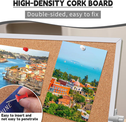 9.8"×9.8" Double Sided Cork Bulletin Board Aluminum Border Stand