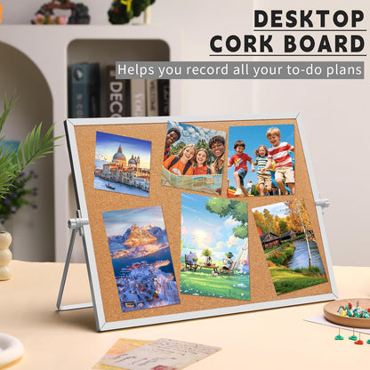 9.8"×9.8" Double Sided Cork Bulletin Board Aluminum Border Stand