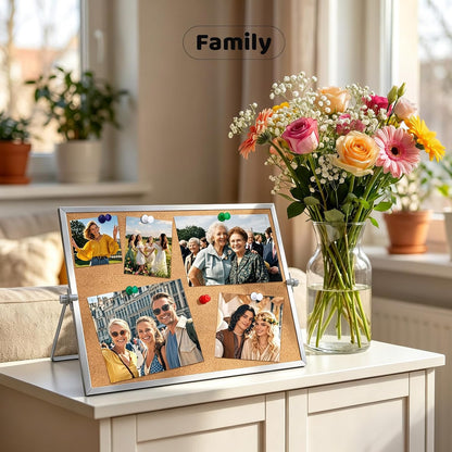 9.8"×9.8" Double Sided Cork Bulletin Board Aluminum Border Stand