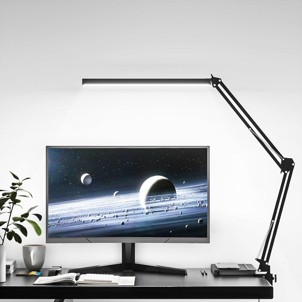 LED Desk Lamp, Manicure Table Lamp, 16" Lamp Head, Dimmable Eye-Caring Drafting Light with 3 Color Modes, 10 Brightness Levels & Adapter, Memory Function(White)