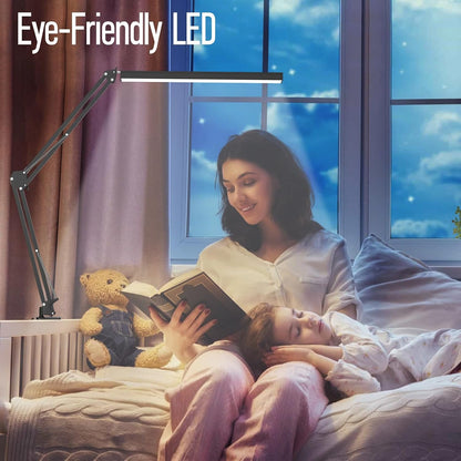 LED Desk Lamp, Manicure Table Lamp, 16" Lamp Head, Dimmable Eye-Caring Drafting Light with 3 Color Modes, 10 Brightness Levels & Adapter, Memory Function(White)