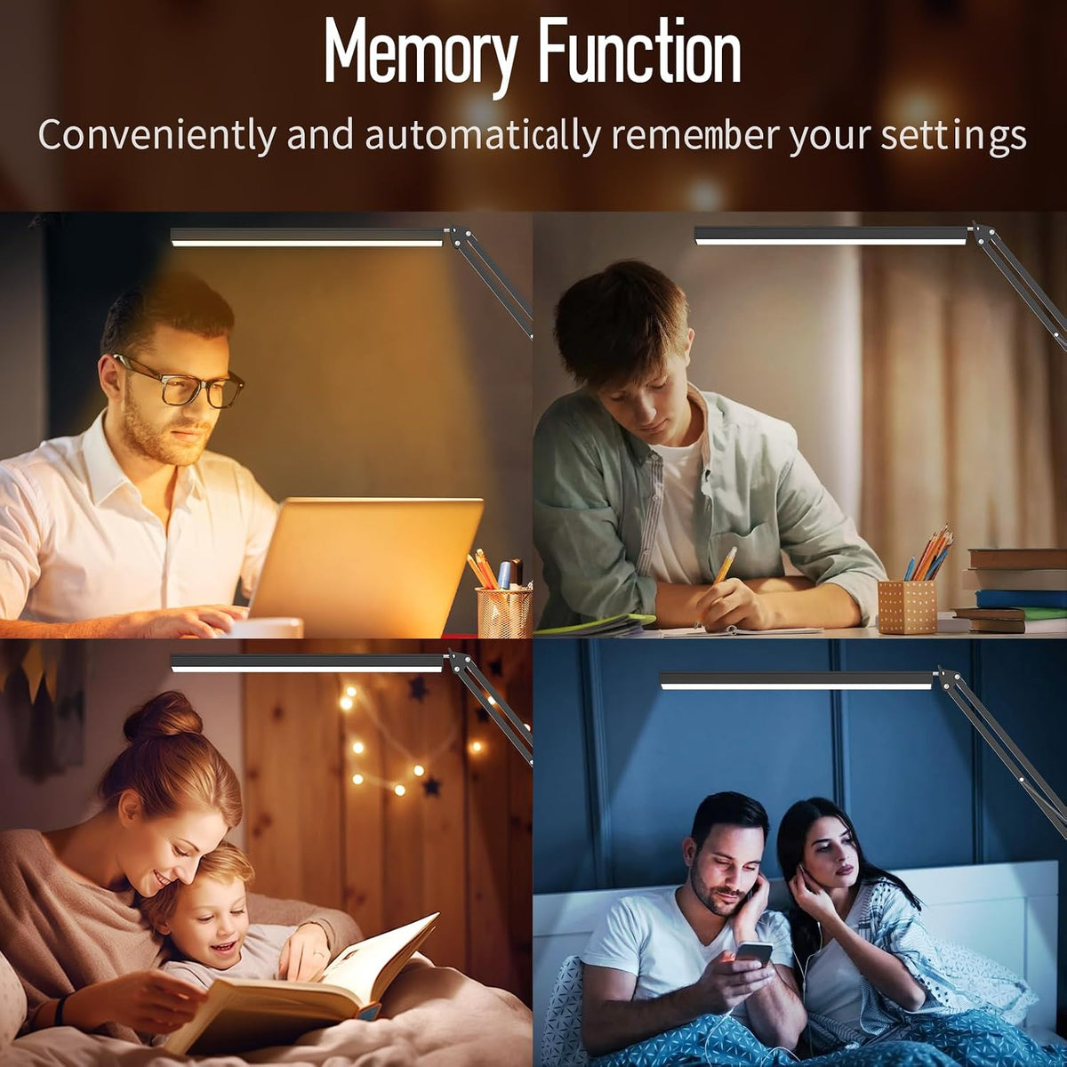 LED Desk Lamp, Manicure Table Lamp, 16" Lamp Head, Dimmable Eye-Caring Drafting Light with 3 Color Modes, 10 Brightness Levels & Adapter, Memory Function(White)