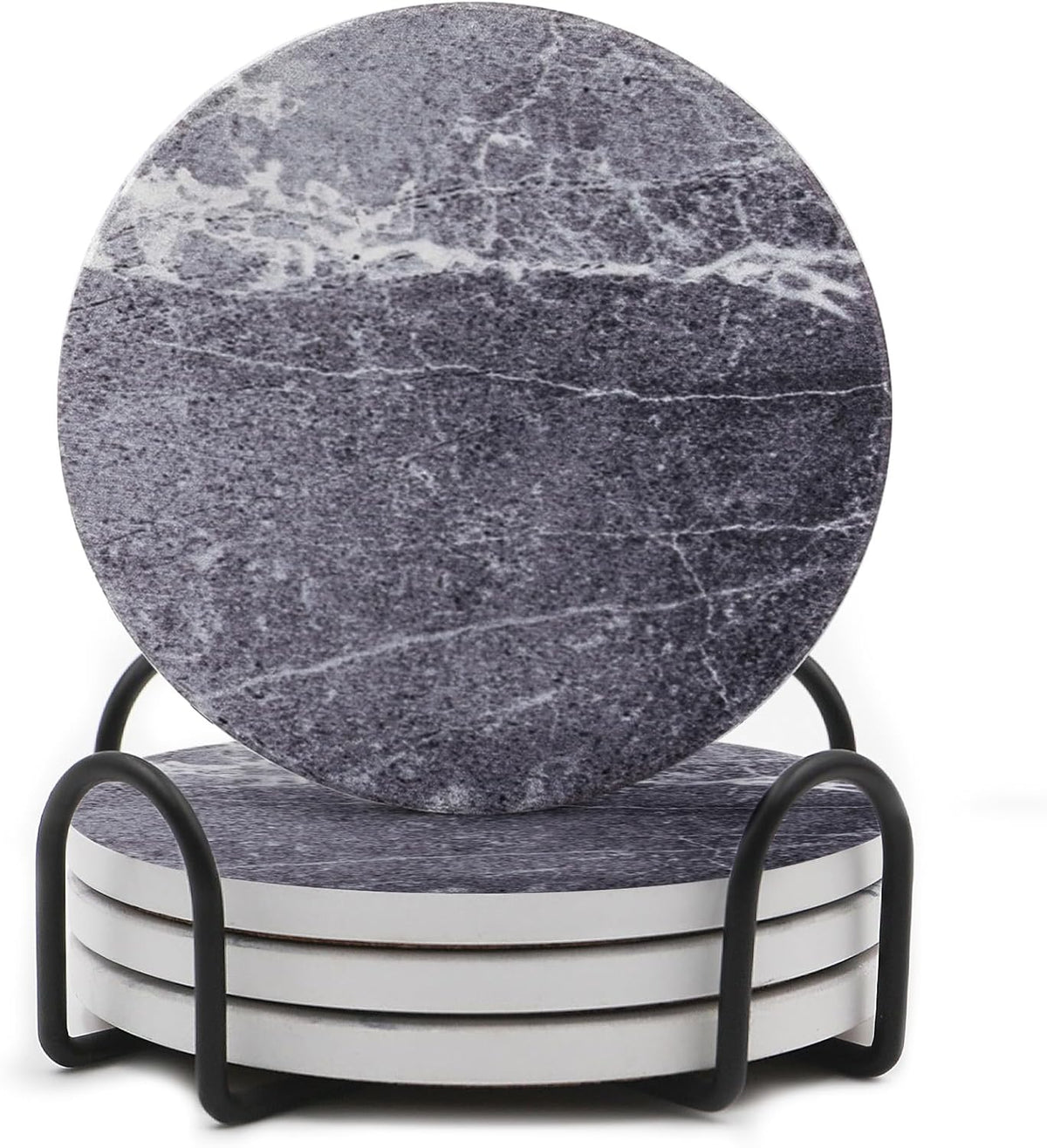 Coasters Set of 6, Coasters for Drinks Absorbent Stone with Holder, Black Marble Style Ceramic Drink Coaster for Tabletop Protection, Coffee Table Decor Ideal for Home Decor House Warming Gifts