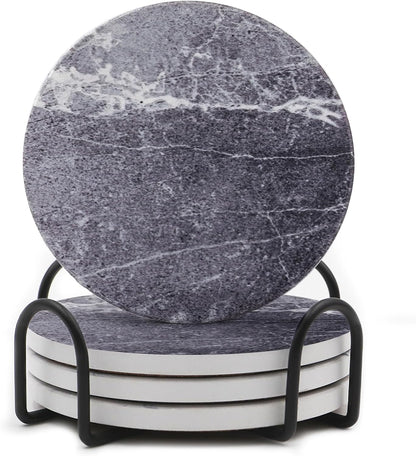 Coasters Set of 6, Coasters for Drinks Absorbent Stone with Holder, Black Marble Style Ceramic Drink Coaster for Tabletop Protection, Coffee Table Decor Ideal for Home Decor House Warming Gifts