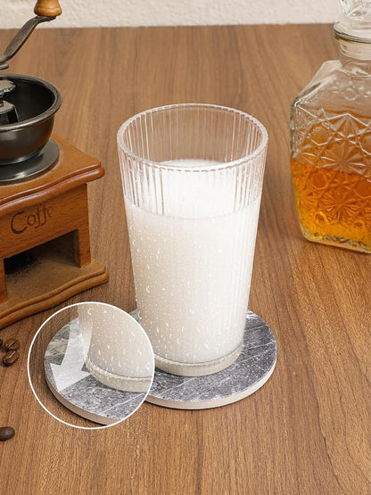 Coasters Set of 6, Coasters for Drinks Absorbent Stone with Holder, Black Marble Style Ceramic Drink Coaster for Tabletop Protection, Coffee Table Decor Ideal for Home Decor House Warming Gifts