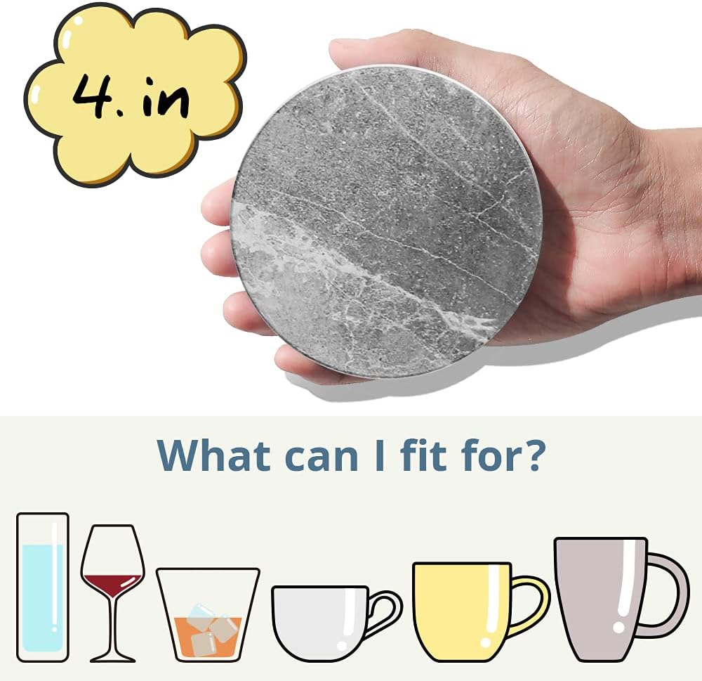 Coasters Set of 6, Coasters for Drinks Absorbent Stone with Holder, Black Marble Style Ceramic Drink Coaster for Tabletop Protection, Coffee Table Decor Ideal for Home Decor House Warming Gifts