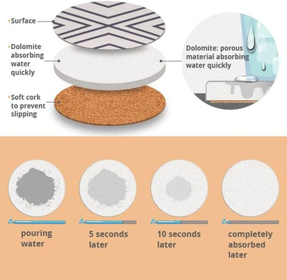 Coasters Set of 6, Coasters for Drinks Absorbent Stone with Holder, Black Marble Style Ceramic Drink Coaster for Tabletop Protection, Coffee Table Decor Ideal for Home Decor House Warming Gifts