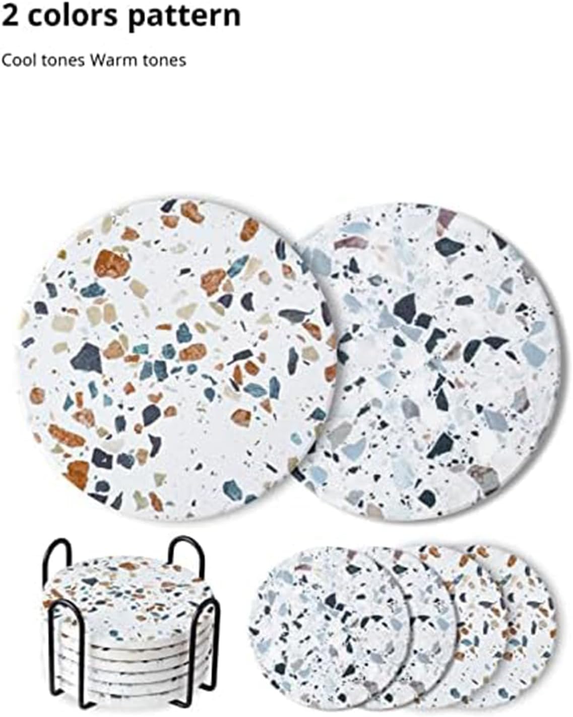 Coasters Set of 6, Coasters for Drinks Absorbent Stone with Holder, Black Marble Style Ceramic Drink Coaster for Tabletop Protection, Coffee Table Decor Ideal for Home Decor House Warming Gifts