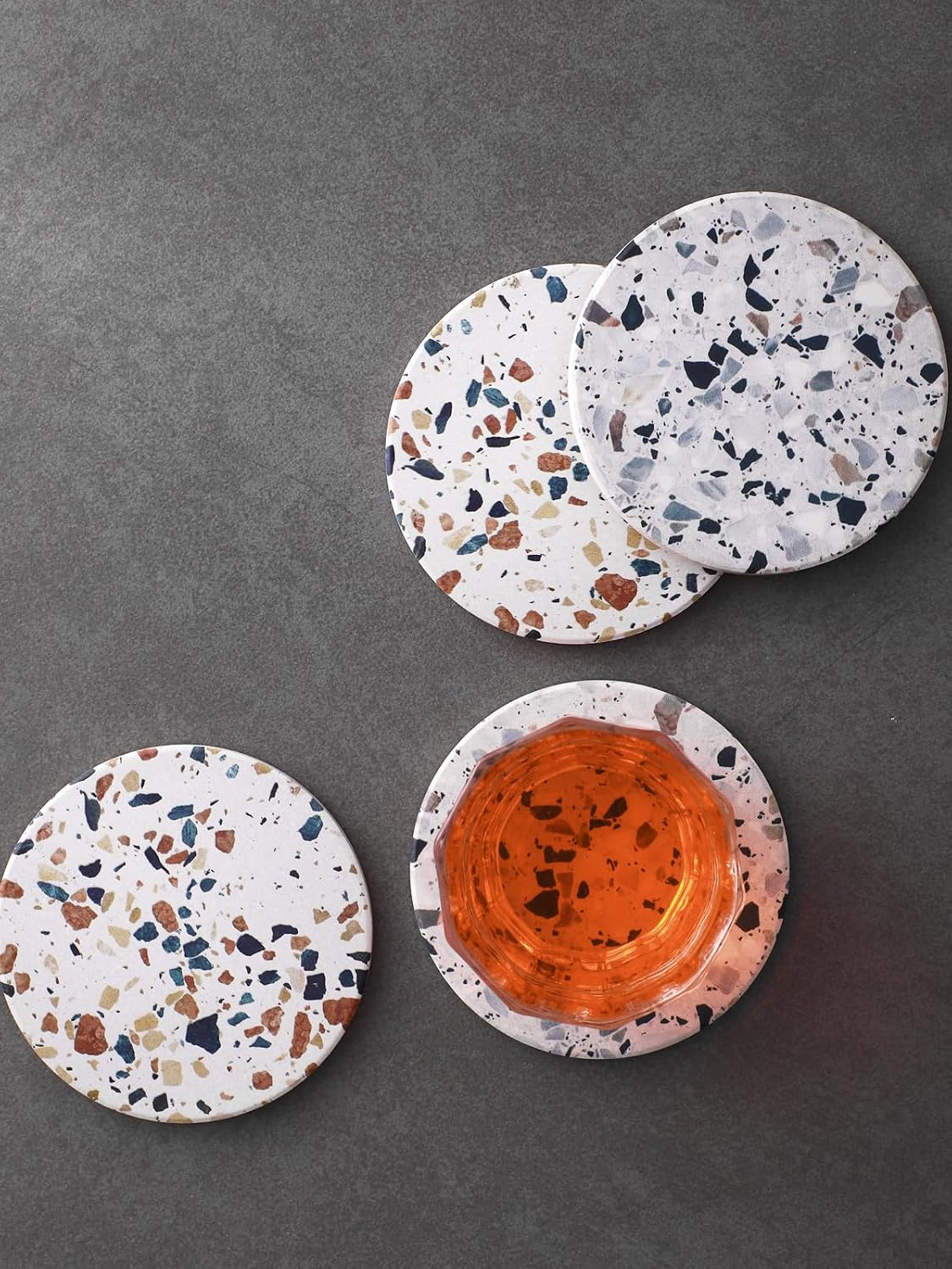 Coasters Set of 6, Coasters for Drinks Absorbent Stone with Holder, Black Marble Style Ceramic Drink Coaster for Tabletop Protection, Coffee Table Decor Ideal for Home Decor House Warming Gifts