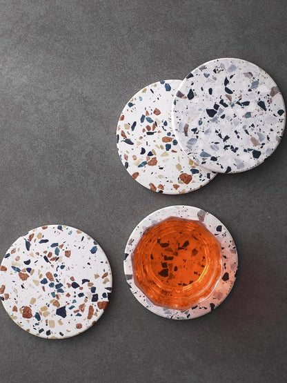 Coasters Set of 6, Coasters for Drinks Absorbent Stone with Holder, Black Marble Style Ceramic Drink Coaster for Tabletop Protection, Coffee Table Decor Ideal for Home Decor House Warming Gifts