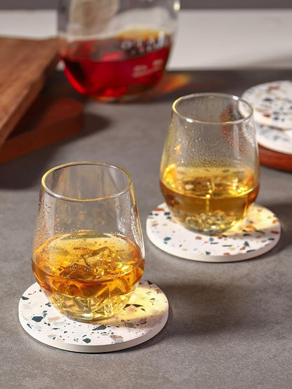 Coasters Set of 6, Coasters for Drinks Absorbent Stone with Holder, Black Marble Style Ceramic Drink Coaster for Tabletop Protection, Coffee Table Decor Ideal for Home Decor House Warming Gifts