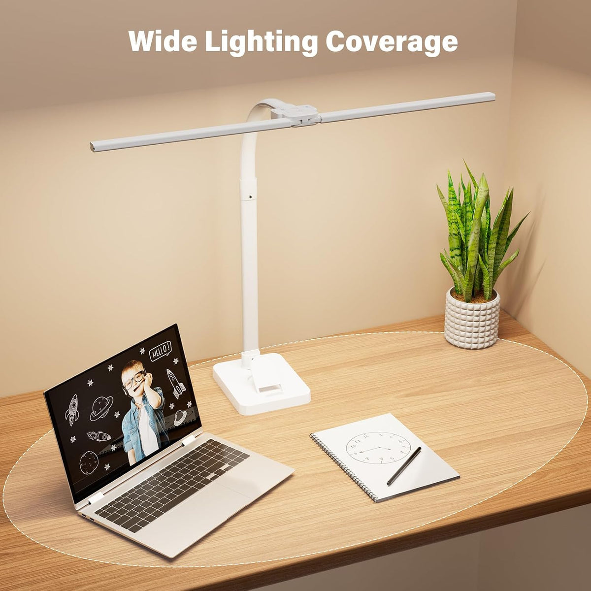 LED Desk Lamp for Home Office, 24W Computer Desk Light with Remote Control, Bright Table Lamp with Clamp Dimmable Tall Desktop Lighting with Bendable Gooseneck, Double Head, Black