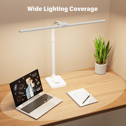 LED Desk Lamp for Home Office, 24W Computer Desk Light with Remote Control, Bright Table Lamp with Clamp Dimmable Tall Desktop Lighting with Bendable Gooseneck, Double Head, Black