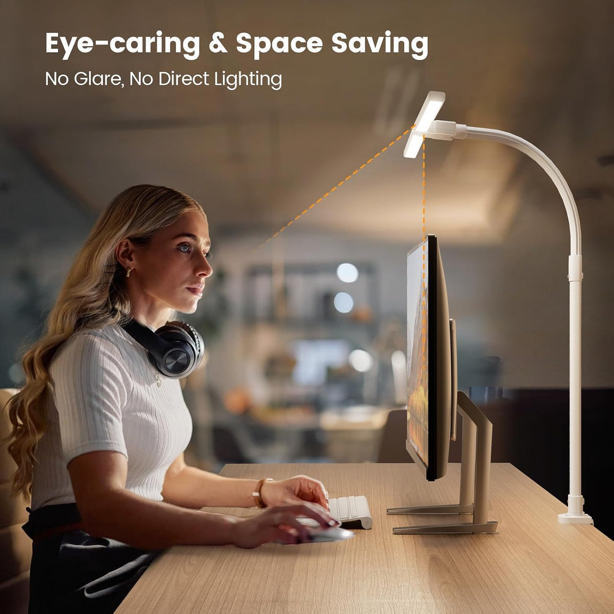 LED Desk Lamp for Home Office, 24W Computer Desk Light with Remote Control, Bright Table Lamp with Clamp Dimmable Tall Desktop Lighting with Bendable Gooseneck, Double Head, Black