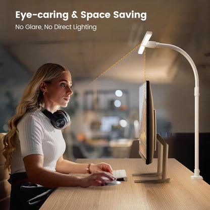 LED Desk Lamp for Home Office, 24W Computer Desk Light with Remote Control, Bright Table Lamp with Clamp Dimmable Tall Desktop Lighting with Bendable Gooseneck, Double Head, Black