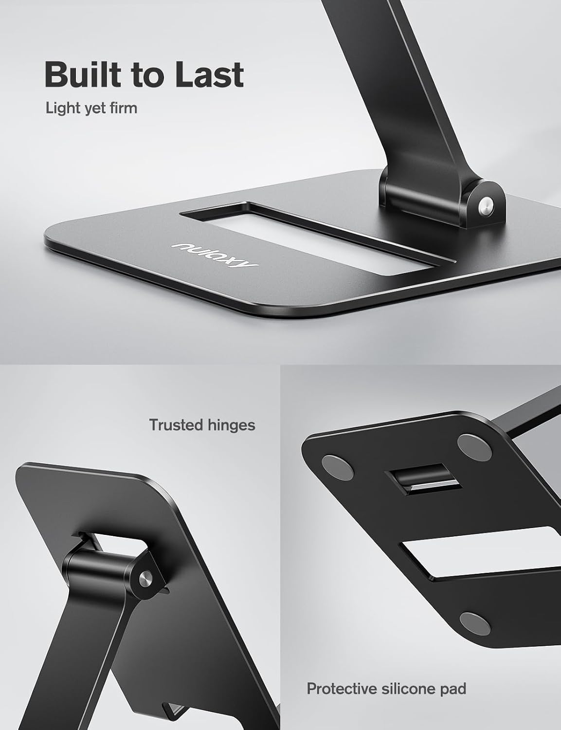 2 Pcs Aluminum Dual Folding Cell Phone Stand for Desk Black&Rosegold