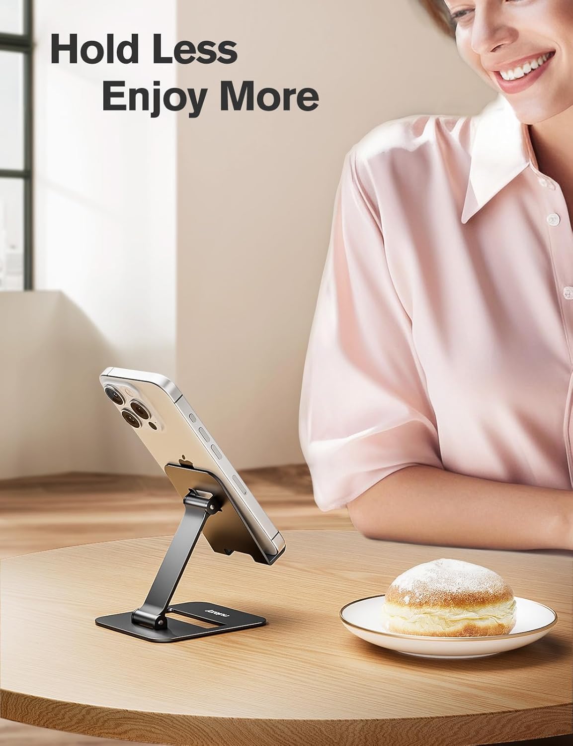 2 Pcs Aluminum Dual Folding Cell Phone Stand for Desk Black&Rosegold
