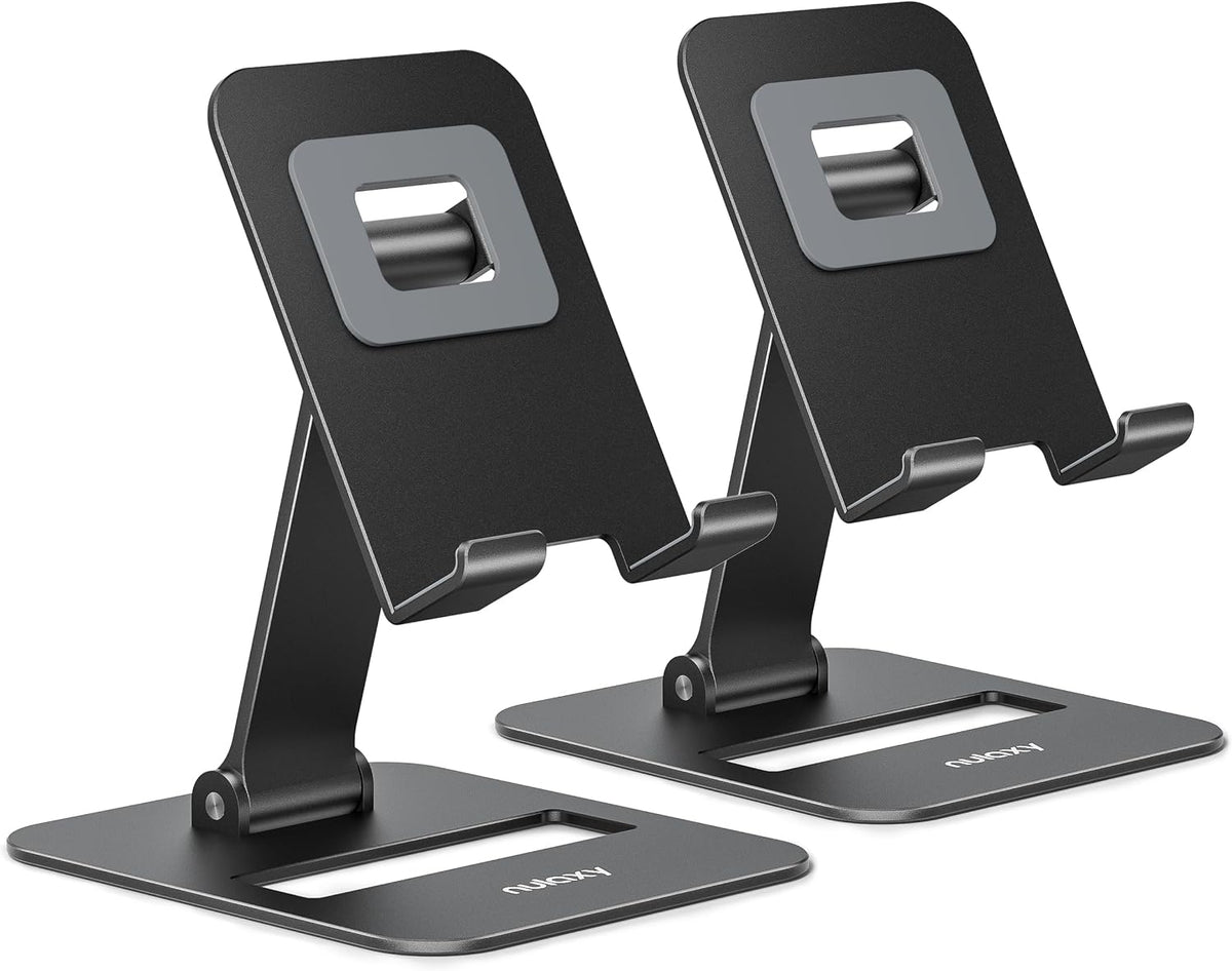 2 Pcs Aluminum Dual Folding Cell Phone Stand for Desk Black&Rosegold