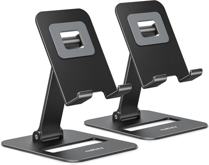 2 Pcs Aluminum Dual Folding Cell Phone Stand for Desk Black&Rosegold