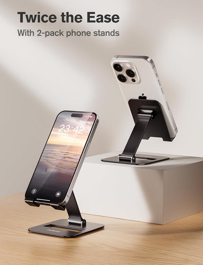 2 Pcs Aluminum Dual Folding Cell Phone Stand for Desk Black&Rosegold