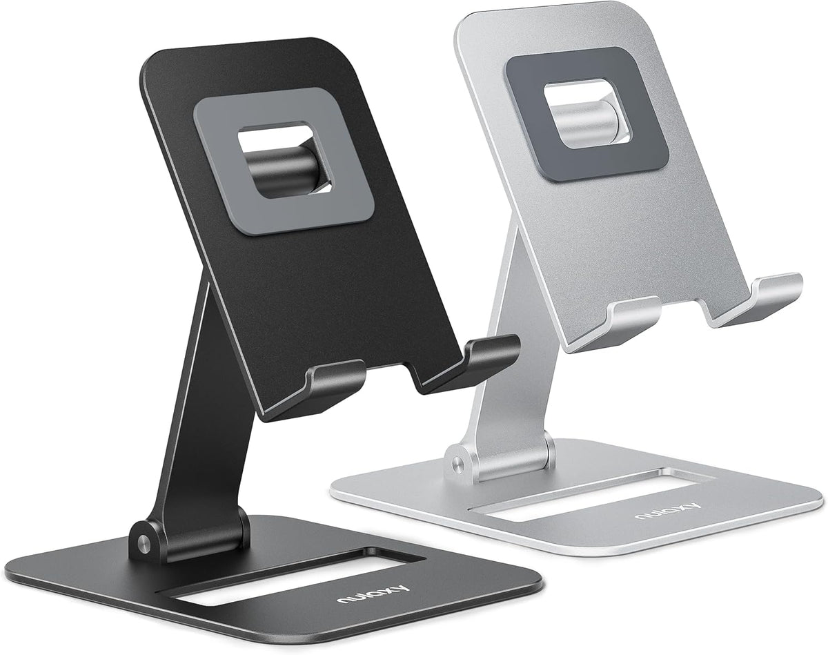 2 Pcs Aluminum Dual Folding Cell Phone Stand for Desk Black&Rosegold