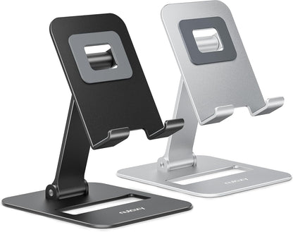 2 Pcs Aluminum Dual Folding Cell Phone Stand for Desk Black&Rosegold
