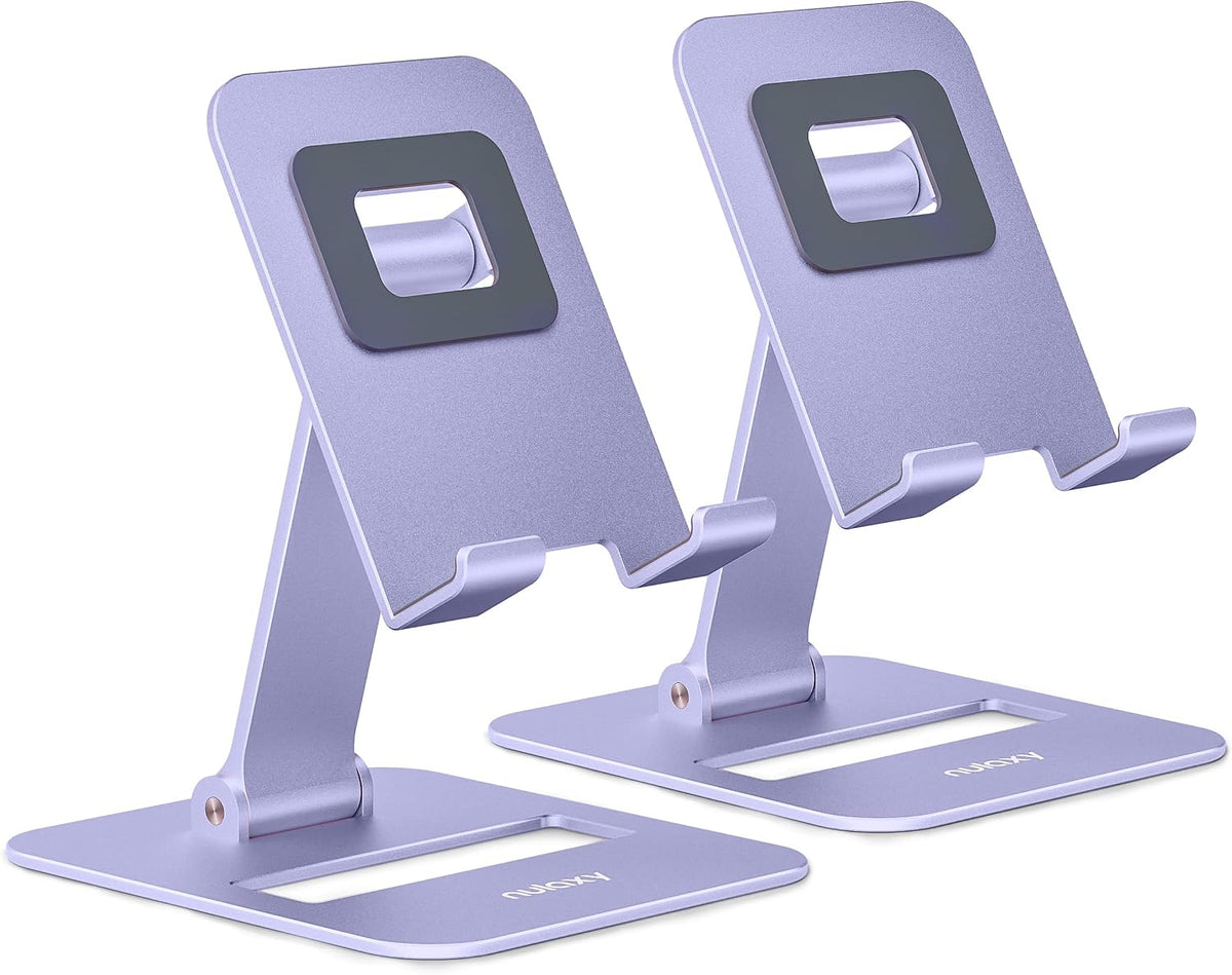 2 Pcs Aluminum Dual Folding Cell Phone Stand for Desk Black&Rosegold
