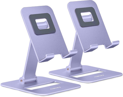 2 Pcs Aluminum Dual Folding Cell Phone Stand for Desk Black&Rosegold