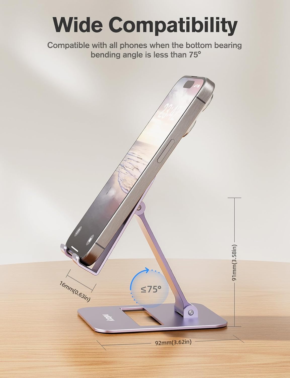 2 Pcs Aluminum Dual Folding Cell Phone Stand for Desk Black&Rosegold
