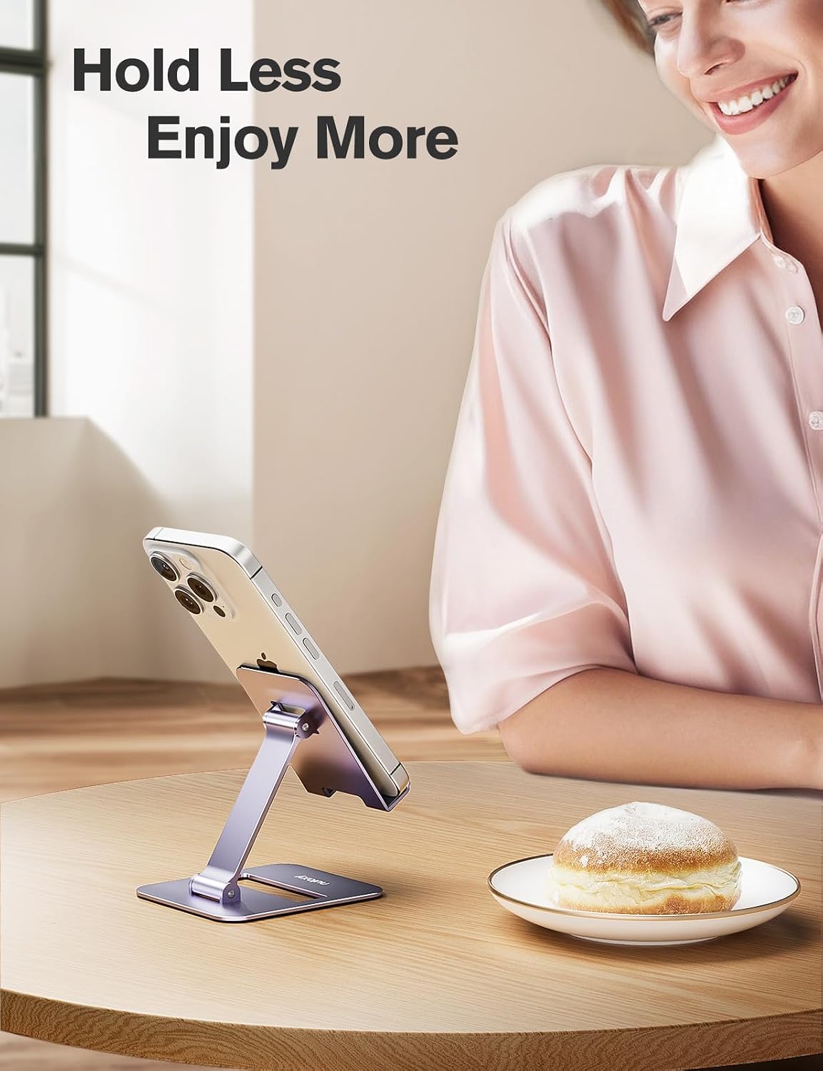 2 Pcs Aluminum Dual Folding Cell Phone Stand for Desk Black&Rosegold
