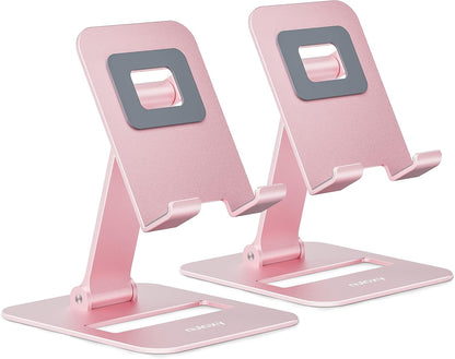 2 Pcs Aluminum Dual Folding Cell Phone Stand for Desk Black&Rosegold