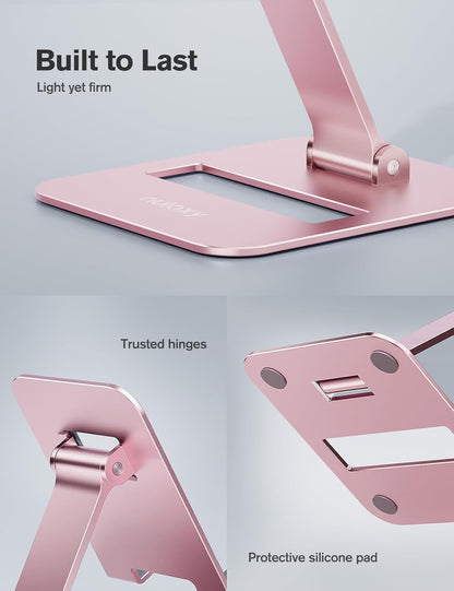 2 Pcs Aluminum Dual Folding Cell Phone Stand for Desk Black&Rosegold