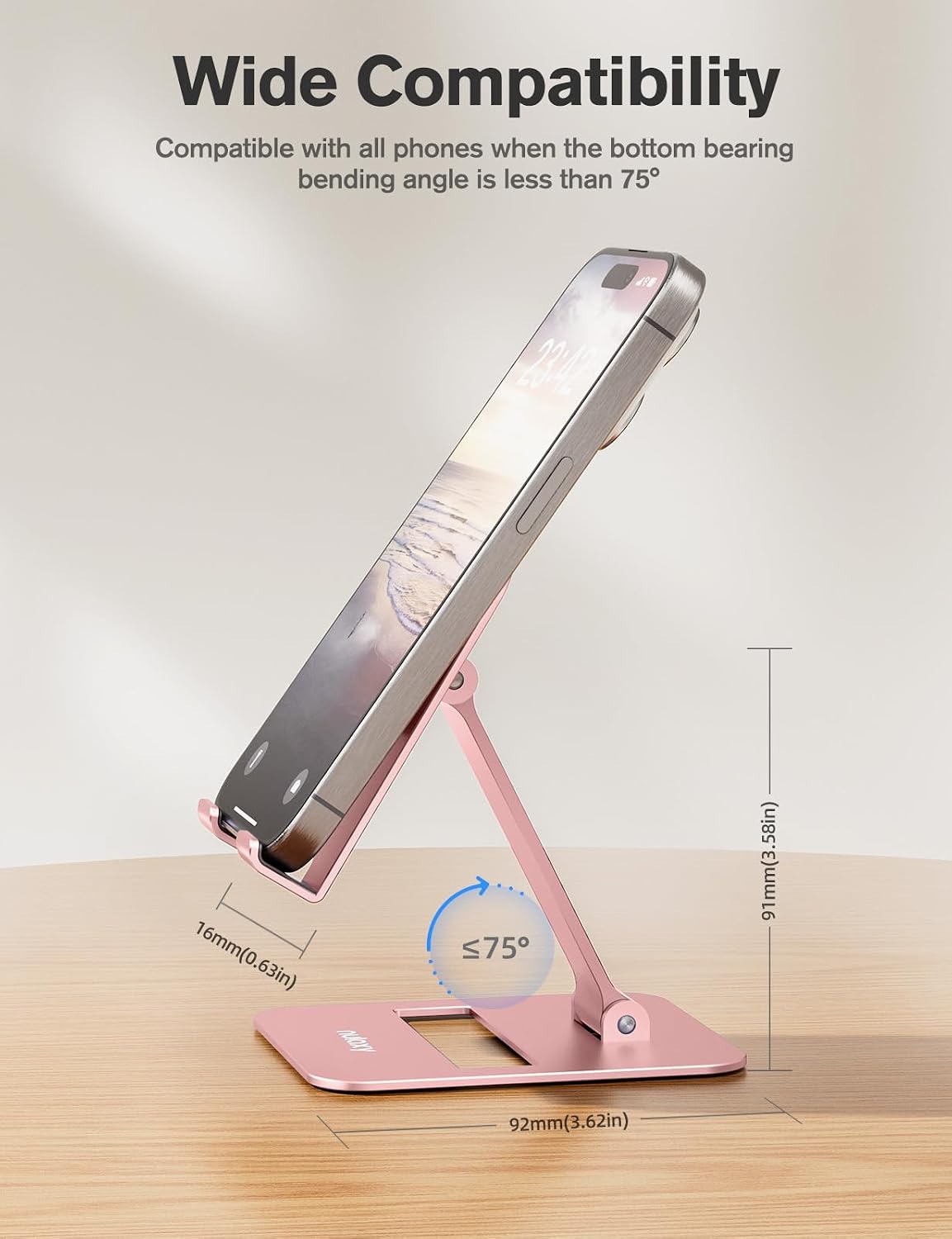 2 Pcs Aluminum Dual Folding Cell Phone Stand for Desk Black&Rosegold