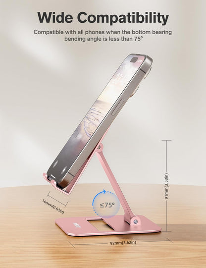 2 Pcs Aluminum Dual Folding Cell Phone Stand for Desk Black&Rosegold
