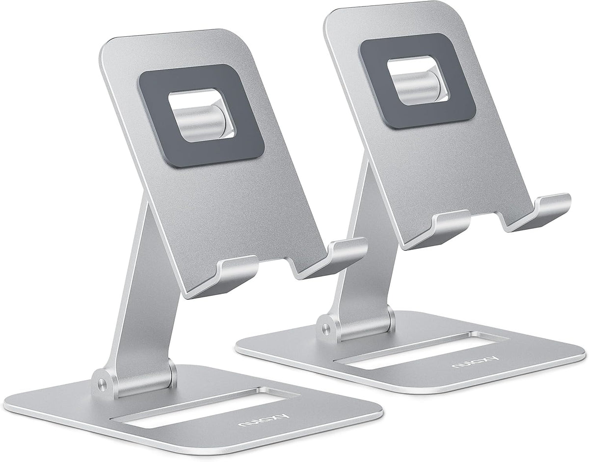 2 Pcs Aluminum Dual Folding Cell Phone Stand for Desk Black&Rosegold
