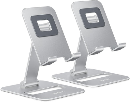 2 Pcs Aluminum Dual Folding Cell Phone Stand for Desk Black&Rosegold