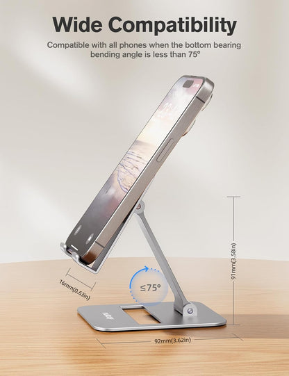2 Pcs Aluminum Dual Folding Cell Phone Stand for Desk Black&Rosegold