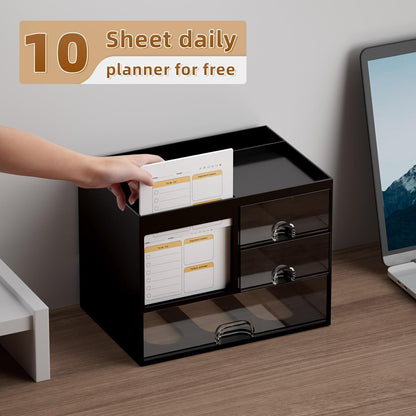 Desk Organizer with 3 Drawer, Multi-Functional Pencil Pen Holder for Desk, Desk Organizers and Accessories with 4 Compartments, Desktop Organizer Storage for Office Home Art Supplies (Black)
