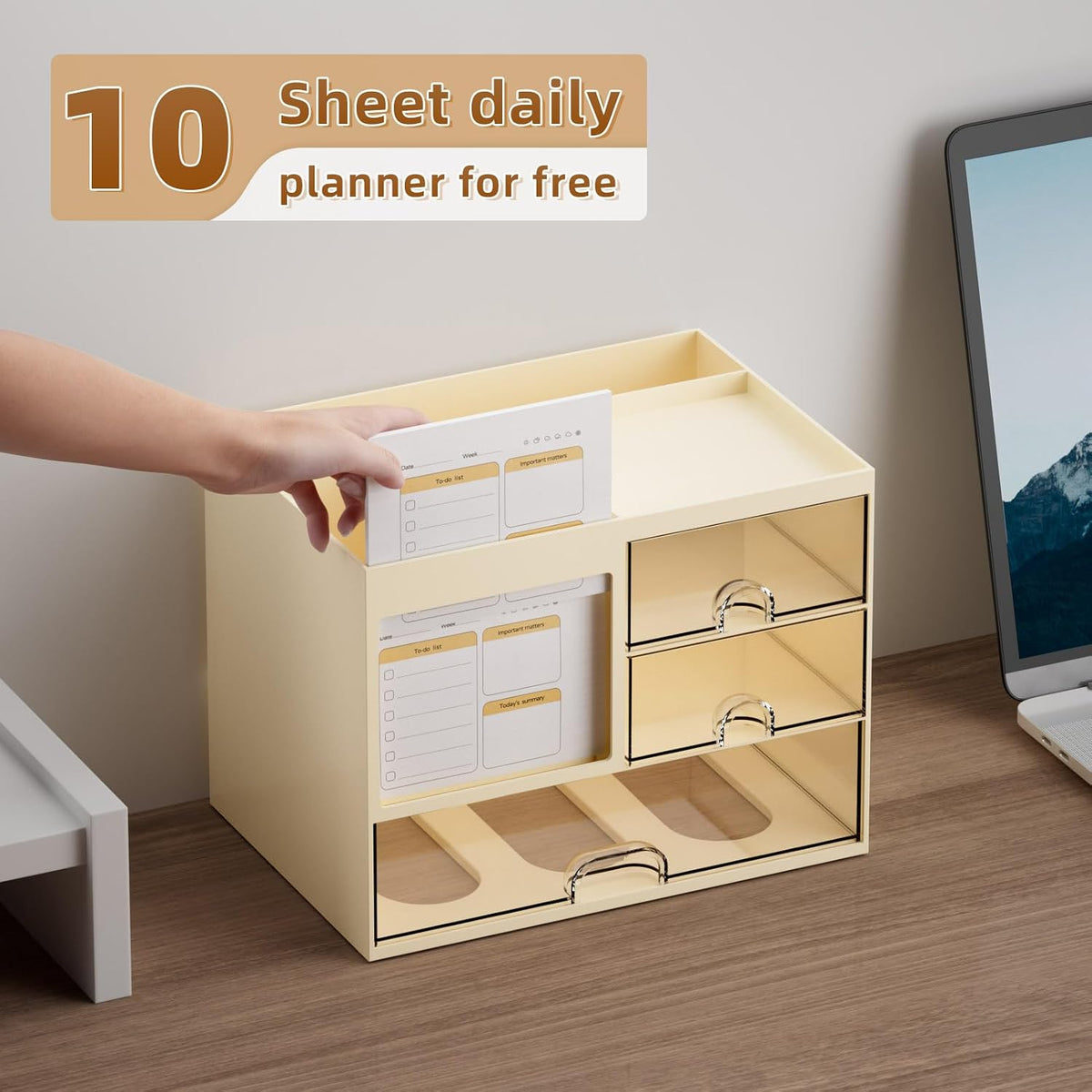 Desk Organizer with 3 Drawer, Multi-Functional Pencil Pen Holder for Desk, Desk Organizers and Accessories with 4 Compartments, Desktop Organizer Storage for Office Home Art Supplies (Black)
