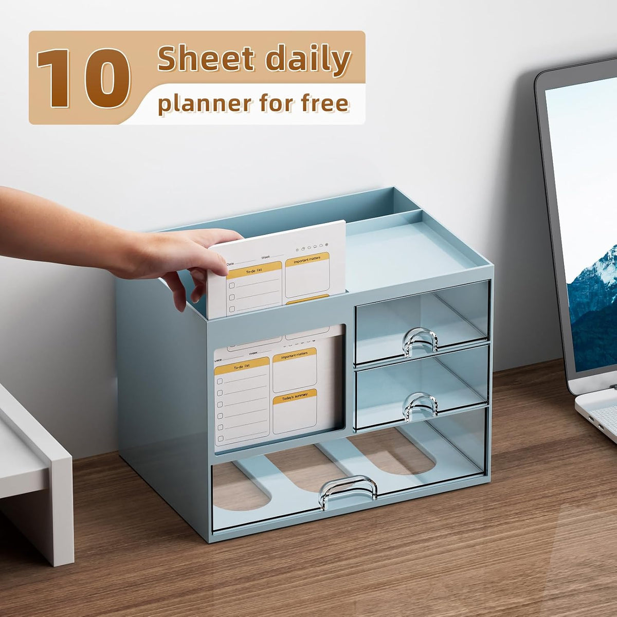 Desk Organizer with 3 Drawer, Multi-Functional Pencil Pen Holder for Desk, Desk Organizers and Accessories with 4 Compartments, Desktop Organizer Storage for Office Home Art Supplies (Black)