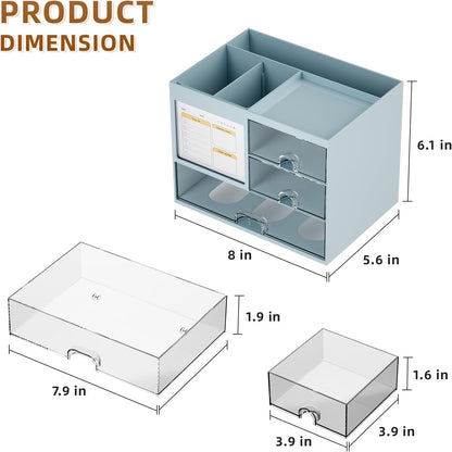 Desk Organizer with 3 Drawer, Multi-Functional Pencil Pen Holder for Desk, Desk Organizers and Accessories with 4 Compartments, Desktop Organizer Storage for Office Home Art Supplies (Black)