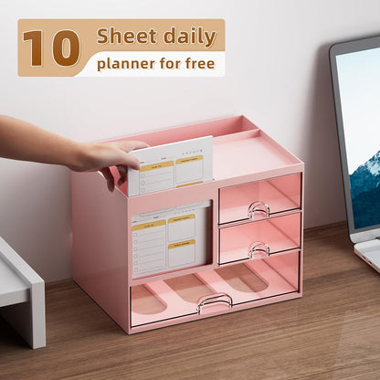 Desk Organizer with 3 Drawer, Multi-Functional Pencil Pen Holder for Desk, Desk Organizers and Accessories with 4 Compartments, Desktop Organizer Storage for Office Home Art Supplies (Black)