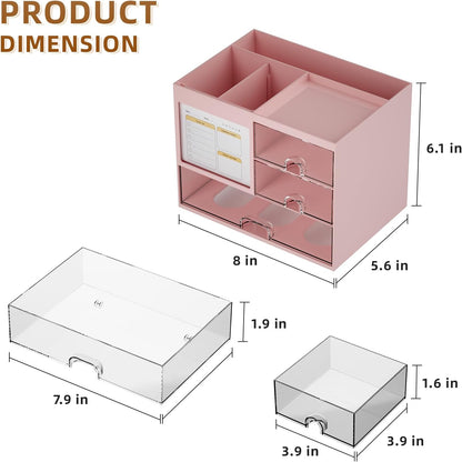 Desk Organizer with 3 Drawer, Multi-Functional Pencil Pen Holder for Desk, Desk Organizers and Accessories with 4 Compartments, Desktop Organizer Storage for Office Home Art Supplies (Black)
