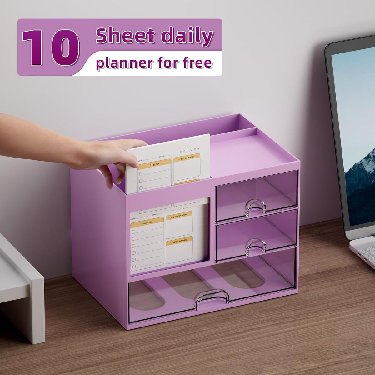 Desk Organizer with 3 Drawer, Multi-Functional Pencil Pen Holder for Desk, Desk Organizers and Accessories with 4 Compartments, Desktop Organizer Storage for Office Home Art Supplies (Black)