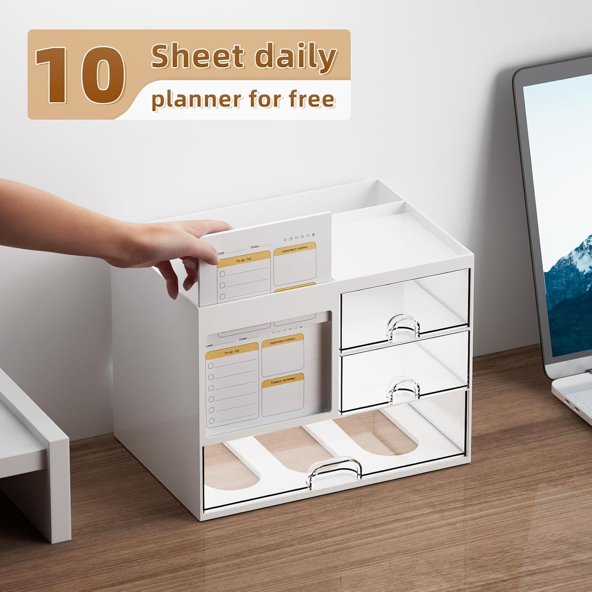 Desk Organizer with 3 Drawer, Multi-Functional Pencil Pen Holder for Desk, Desk Organizers and Accessories with 4 Compartments, Desktop Organizer Storage for Office Home Art Supplies (Black)