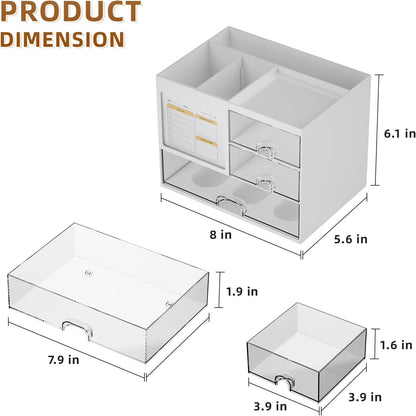 Desk Organizer with 3 Drawer, Multi-Functional Pencil Pen Holder for Desk, Desk Organizers and Accessories with 4 Compartments, Desktop Organizer Storage for Office Home Art Supplies (Black)