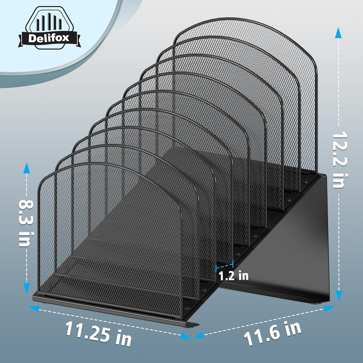 Inclined Desk File Organizer, 8-Section, Black