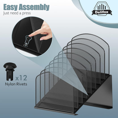 Inclined Desk File Organizer, 8-Section, Black